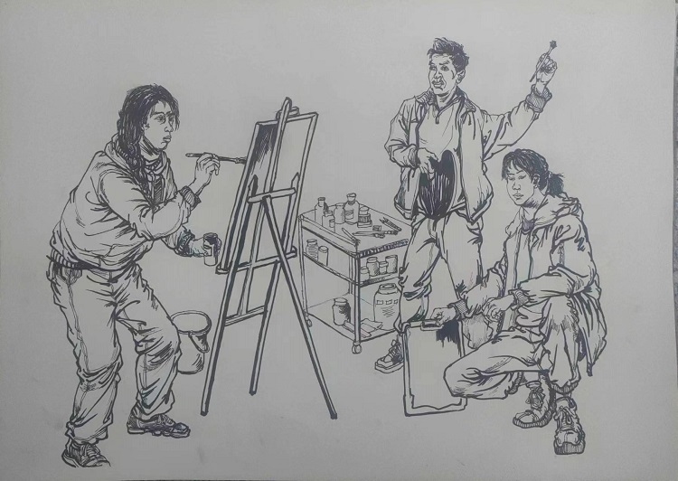 图为来自河北的范小艺创作的绘画作品《一个追星人的美术之路》。.jpg
