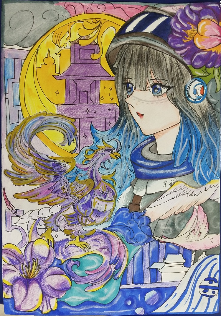 图为来自陕西的马雪瑶创作的绘画作品《航天之梦》。.jpg