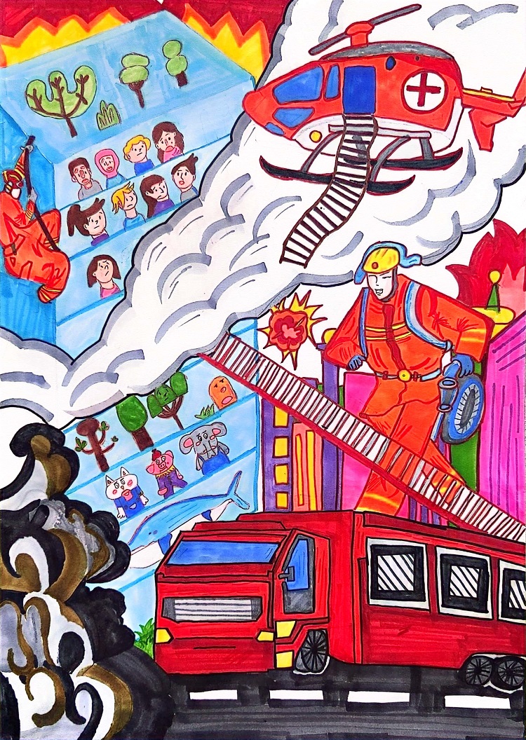 图为来自甘肃的高钰琪创作的绘画作品《我的消防梦》。 .jpg