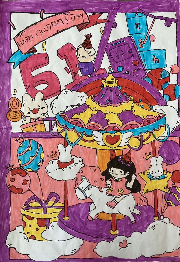 图为来自甘肃的孙嘉怡创作的绘画作品《建设家乡游乐场》。.jpg