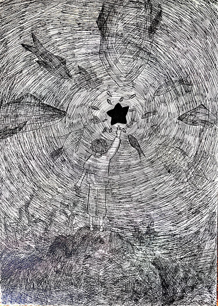图为来自河北的李慧创作的绘画作品《星星》。.jpg