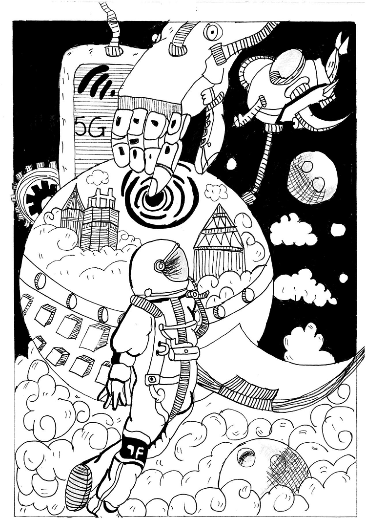 图为来自云南的尹馨媛创作的绘画作品《科技和航空》。.png