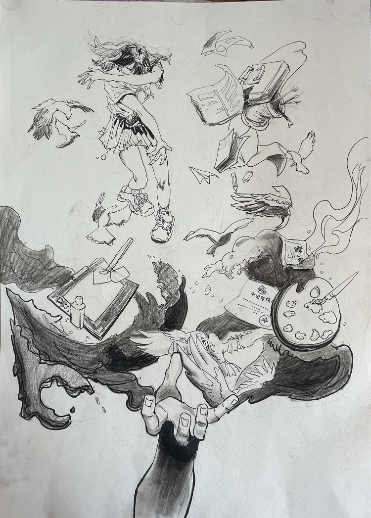 图为来自河北的张丽娜创作的绘画作品《浮现》.jpeg