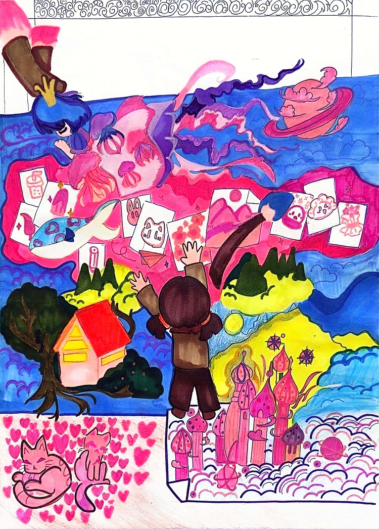 图为甘肃的武思颖创作的绘画作品《梦想的天空》。.jpg