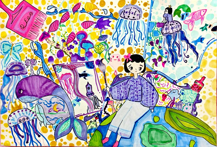 图为来自甘肃的贾钰琳创作的绘画作品《梦游奇境》.jpg