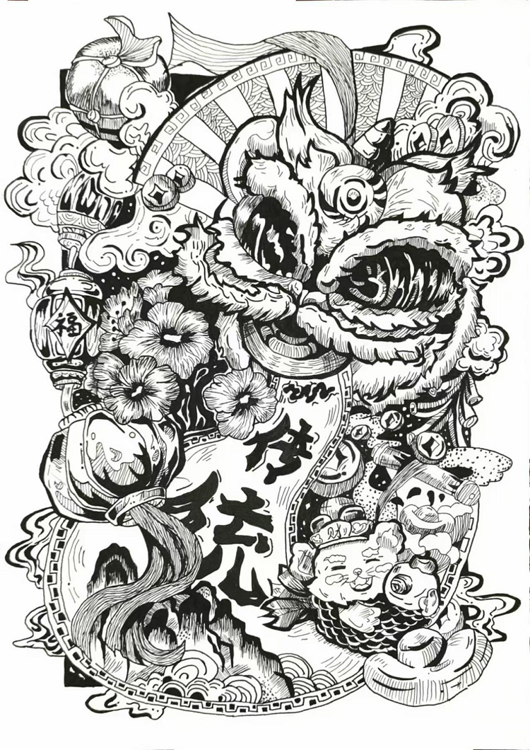 图为来自云南的严思雨创作的绘画作品《醒狮》。.png