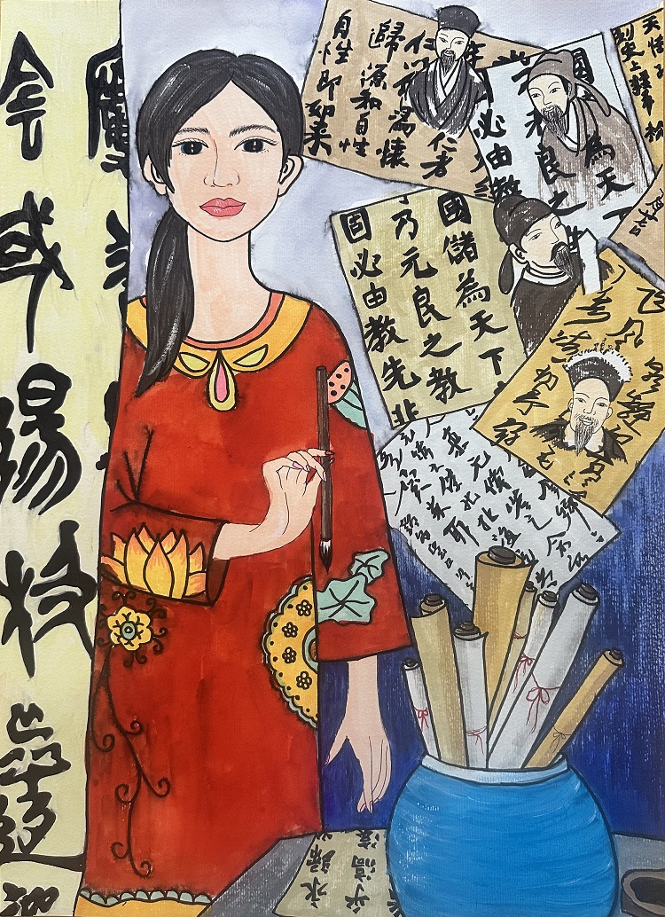 图为来自甘肃的慕芝晓创作的绘画作品《书法家之梦》。.jpg