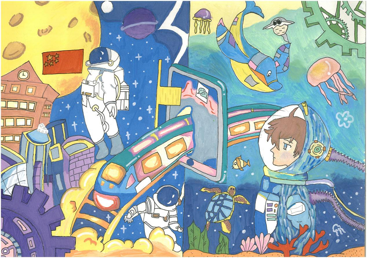 图为来自云南的何静创作的绘画作品《时空穿梭》。.png