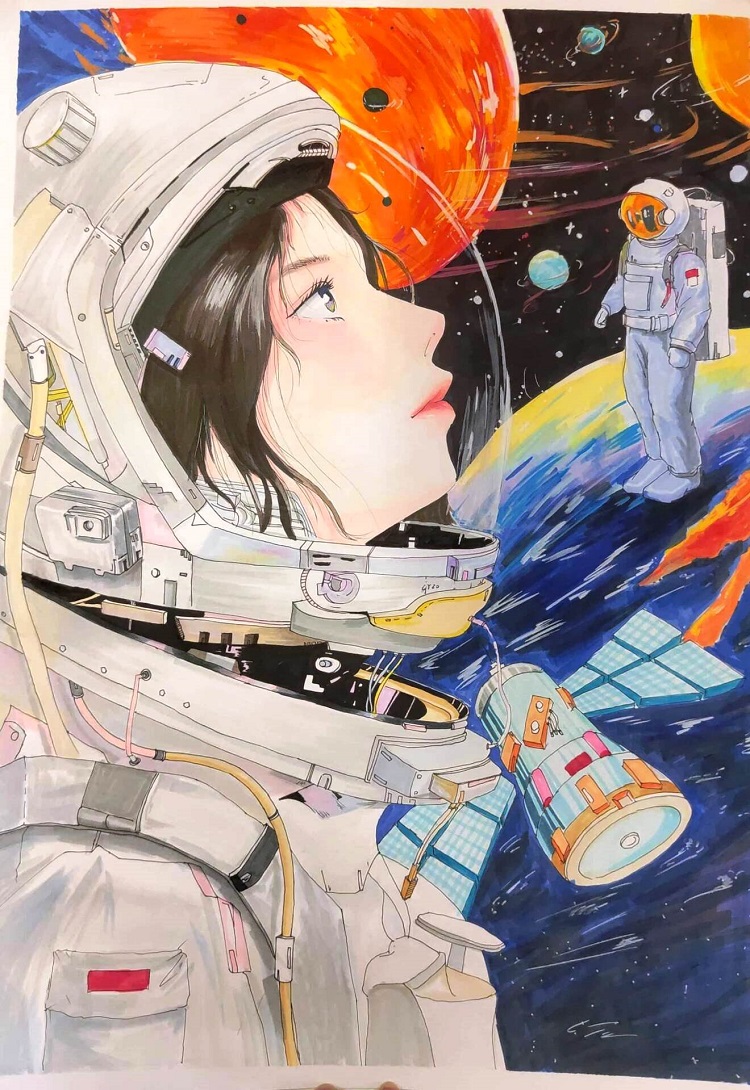 图为来自甘肃的冷灵侠创作的绘画作品《我的太空梦》。.jpg
