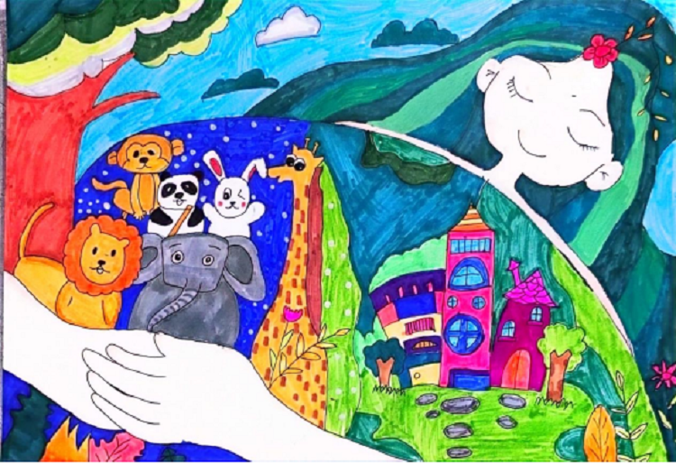 图为来自甘肃的韩蘂洁创作的绘画作品《梦幻动物乐园》。.png