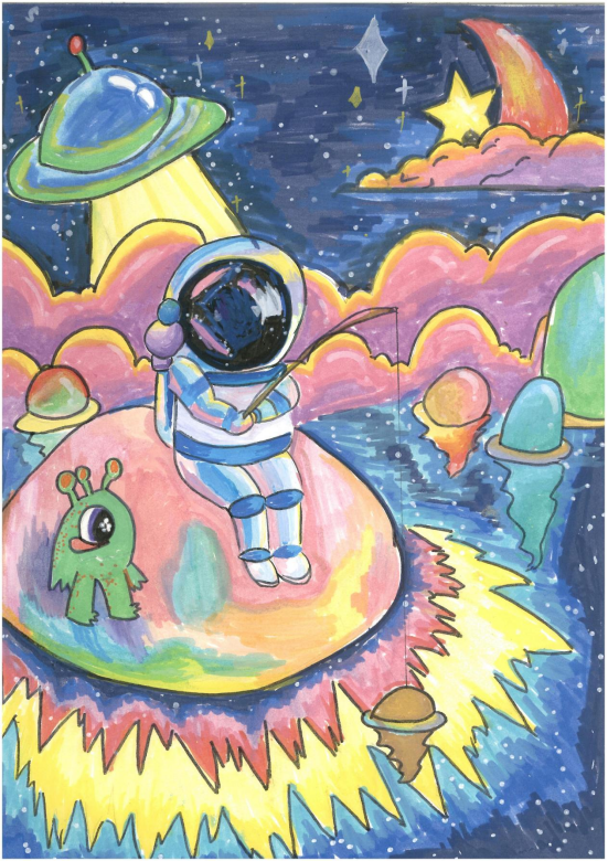 图为来自云南的刘羲月创作的绘画作品《奔赴星辰的愿望》。.png