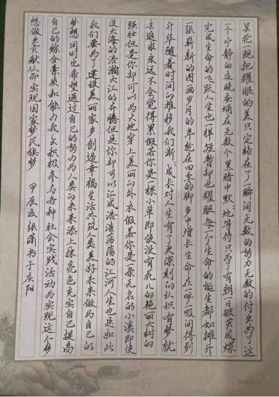 图为来自甘肃的张潇创作的书法作品《用梦想指引人生方向》。.png